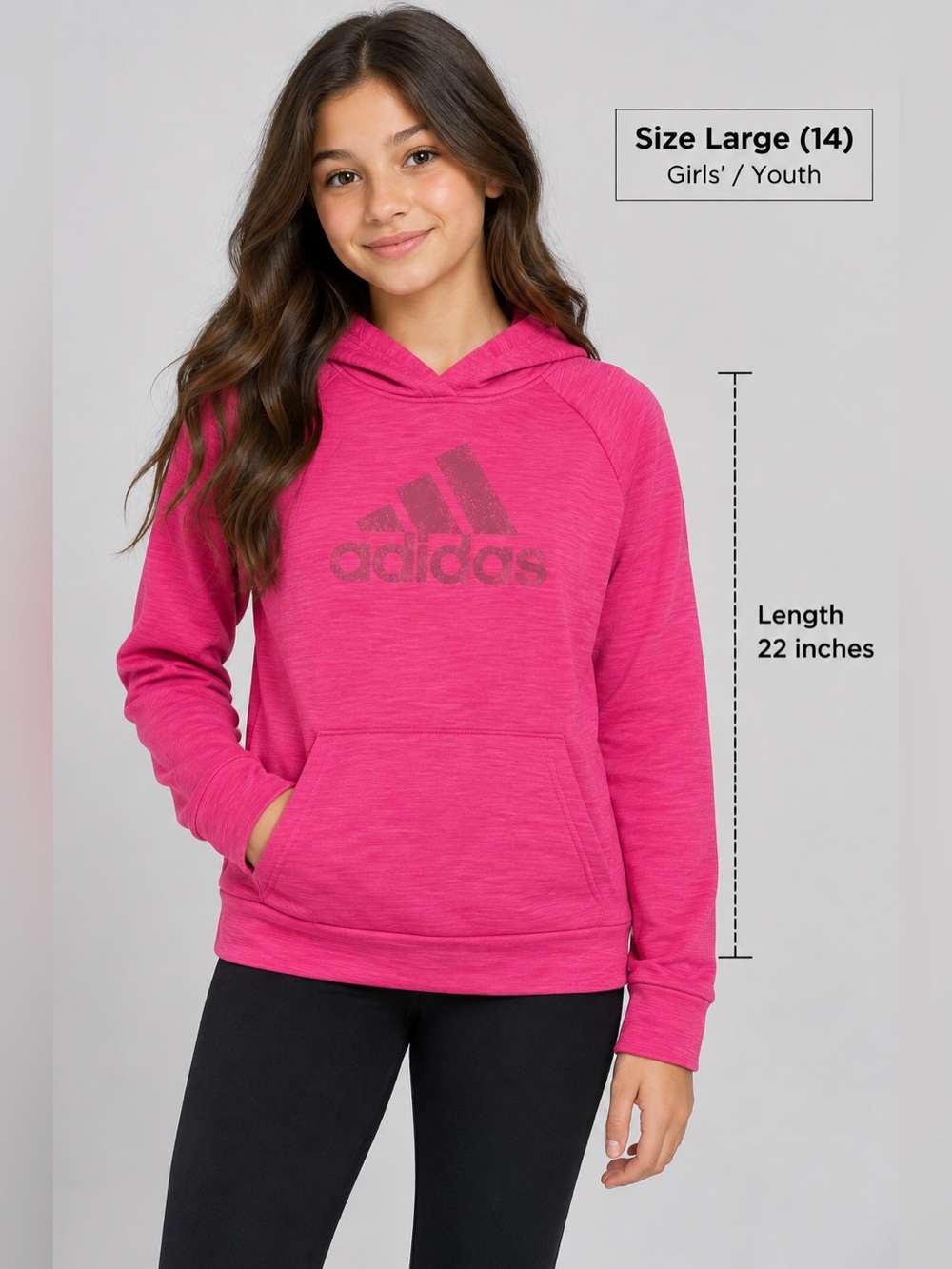 Adidas Girls' Large (14) Pink Pullover Hoodie - Athletic Sweatshirt